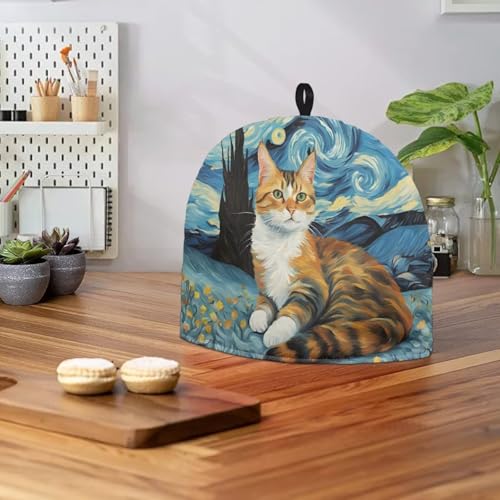 Image of Large Tea Cozy for Teapot Starry Night Cat Print Extra Thick Tea Pot Cover Home Kitchen Decoration Insulated Teapot Cozy Dust Kitchen Accessories for Home Daily