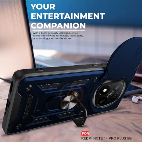 Image of Armor Bumper Back Cover Case for Redmi Note 14 Pro Plus 5G | Rotating Camera Cover, Ring Holder & Kickstand | Heavy Duty & 360 Degree Protection Redmi Note 14 Pro Plus 5G Back Cover (Blue)