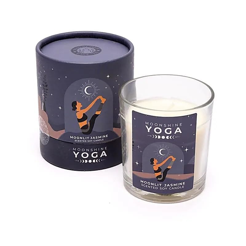 LivuX Moonshine Yoga Candela profumata al gelsomino di luna – Candela di cera di soia con oli essenziali – 20 ore di durata – 7 x 8 cm – 120 g – stoppino in cotone – confezione regalo – consapevolezza