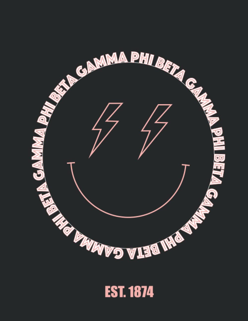 Gamma Phi Beta Notebook | Lightning Bolt Smiley Face in Pink and Black
