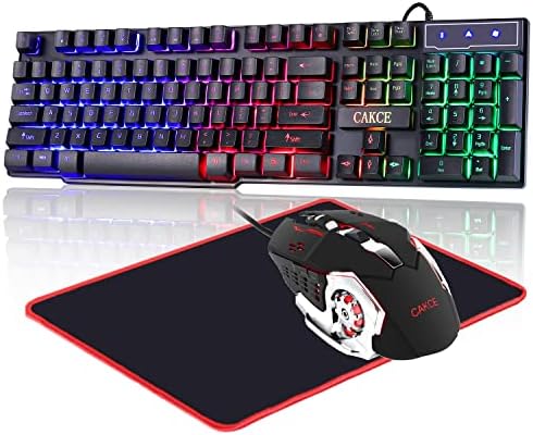 RGB Gaming Keyboard and Colorful Mouse Combo,USB Wired LED Backlight Gaming Mouse and Keyboard for Laptop PC Computer Gaming and Work,Letter Glow,Mechanical Feeling