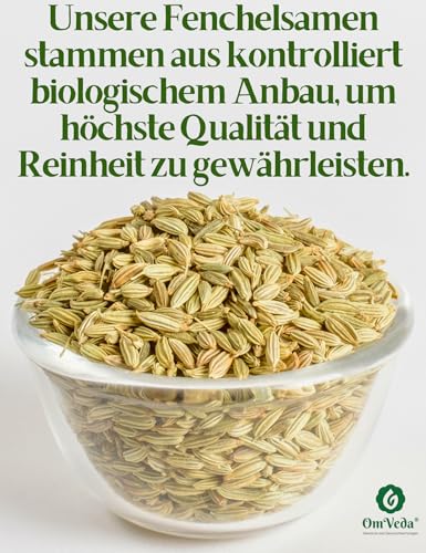 BIO Fenchelsamen 200g Fenchel Gewürz Fenchelsaat Fennel Seeds ganz | BIO-Qualität | Teegewürz Kräutertee Fencheltee | OmVeda Gewürze | Für Küche und Tee