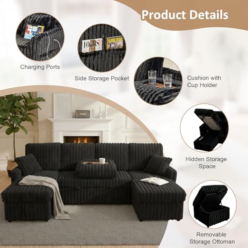 Image of KCGKCG 104 inch U Shaped Sleeper Sofa Bed, Pull Out Couches for Living Room