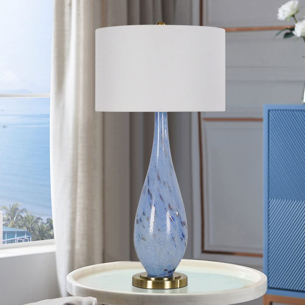 Lampada da Tavolo Comodino Lampada da tavolo in vetro di grandi dimensioni Lampade da scrivania Lampada da comodino da comodino blu di lusso moderna leggera per camera da letto Hotel decorativo Lampad