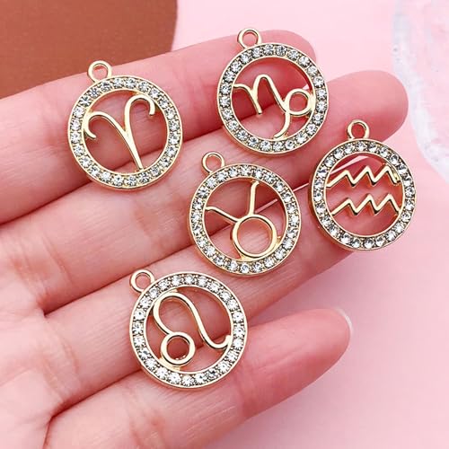 ARTISAMILY 24pcs 12 Zodiac Constellation Rhinestone Charms Pendants Crystal Constellation Necklace Pendants Light Gold Alloy Metal Bracelet Keychain Charms 18x21mm for Bag Jewelry Making by ARTISAMILY - Image 3