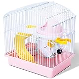 Nobleza - Jaula para Hámster, Casa para Animales Pequeños 2 Pisos con Rueda Bebedero comedero, L23*W17*H24CM (Rosa)