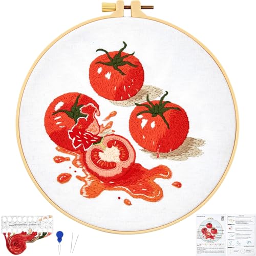 Image of Tomato Embroidery Kits for Beginners Adults, Hand Embroidery Starter Kit, Cross Stitch Kits for Beginners DIY Craft Kits for Adults Women, Entire Set of Embroidery Supplies【Full-length Video Tutorial】
