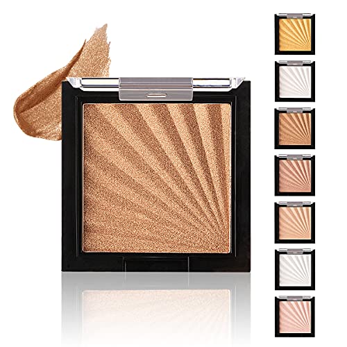 LSxia 7 Colors Highlighter Makeup Palette, Shimmer Contour Palette Powder for Brighten Face Contour Gold Cheek Highlight Makeup, Long Lasting Highlighter Powder for Illuminator Makeup（35#）