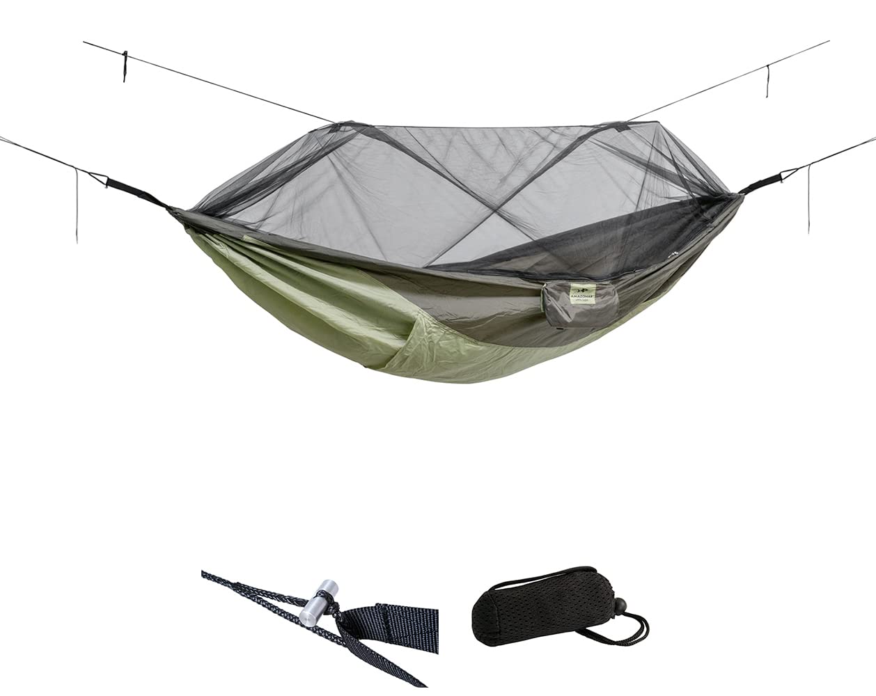 AMAZONAS Trekking Set | Amaca Ultra-Light Moskito-Traveller Thermo + sistema di sospensione, protezione termica e zanzariera,tasca per materassino,compatta | Portata 150 kg, 2,75m x 1,40m, solo 740 g