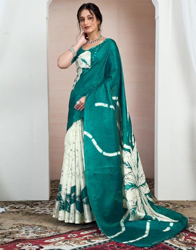 Image of SIRIL Women's Cotton Printed Saree With Unstitched Blouse Piece