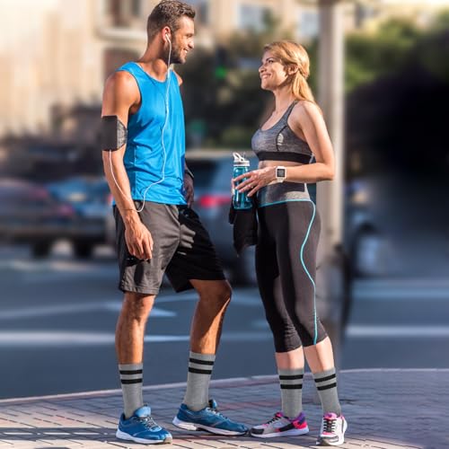 Image of Ultrafun 5 Pairs Striped Crew Socks Cotton Cushioned Athletic Sports Running Socks for Men Women Teens