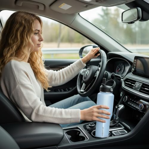 Image of SENDESTAR 32oz Stainless Steel Water Bottle(Cold for 48 Hrs, Hot for 24 Hrs),Double Wall Vacuum Insulated Bottle with Straw Lid, Spout Lid and Flex Cap, Fit in Any Car Cup Holder