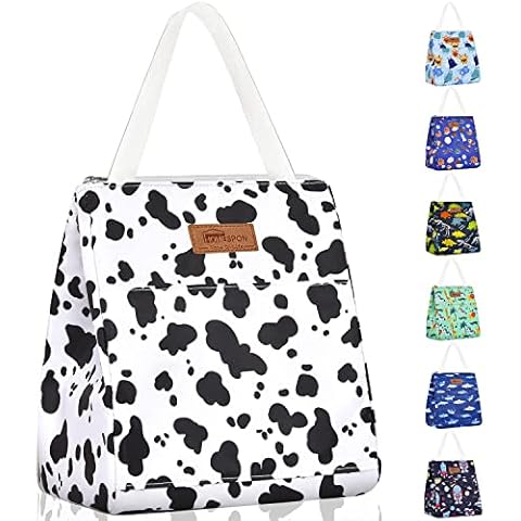 HOMESPON Kids Lunch Bag Insulated Lunch Bags for Kids with Pocket Reusable Cooler Bag for Girls Tote Bags Waterproof for School Picnic Camping (Cow) Cover
