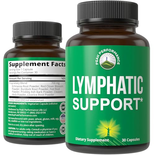 Lymphatic Drainage Supplement. 7-in-1 Lymph System Support Capsules to Detox & Cleanse. With Vegan Ingredients Echinacea Root, Red Clover Blossom, Burdock Root, Red Root, Licorice Root for Women, Men