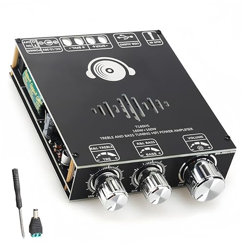 160W+160W Amplifier Board, 2.0 Channel Mini Car Audio Amplifier, DC 12-36V Stereo Amplifier Board with Treble and Bass Control for Home Studio Theatre, Bluetooth/AUX/USB Input