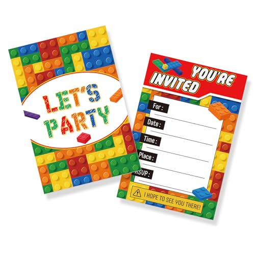 Halodete Building Block Invitation Cards, Girls Kids Boys Birthday Party Greeting card Supplies, Fill-in Invitations, Game Theme Greeting Cards, Game Time Play Time Party Decorations, 30 Pcs