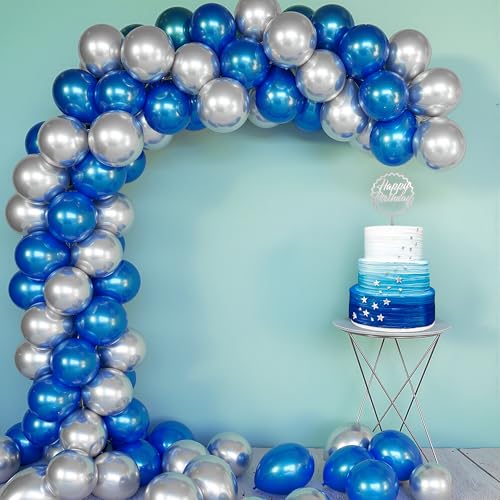 Image of Party Propz Blue And Silver Balloons for Decoration - Pack of 50 Pcs Balloons for Birthday | Space Theme Birthday Decoration | Blue Balloon for Decorations | Metallic Balloon for Decorations (Latex)