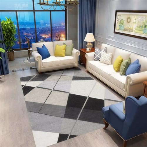 Tapis de salon bleu à rayures 160x230 cm moderne pour grand confort