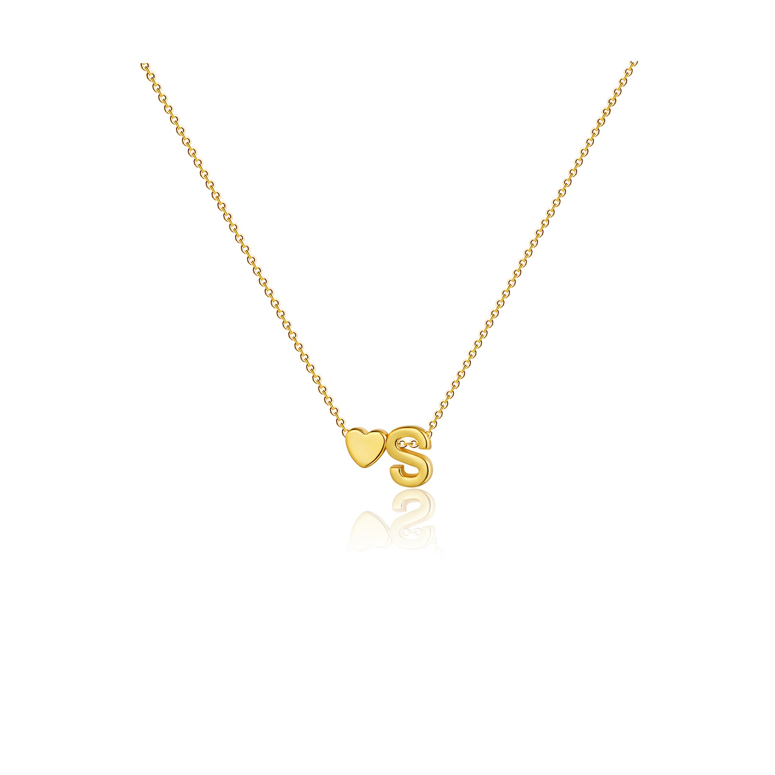 CAROVO Gold Heart Initial Necklaces for Women Letter A To Z Simple Cute 14K Gold Plated Necklace Dainty Heart Necklace Tiny Gold Initial Necklaces