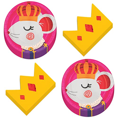 HOME & HOOPLA Nussknacker-Papier-Dessertteller und Kronenförmige Getränke-Servietten (16 Stück) Cover