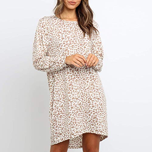 Startview Ladies Womens Long Sleeve O-Neck Leopard Printed Dress Evening Party Dress
