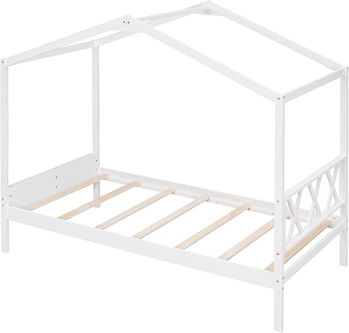 Miniatura 5 de AOCOROE Marco de cama de madera tamaño individual para niños y niñas, tamaño individual, diseño de casa de juegos, marco de cama Montessori con