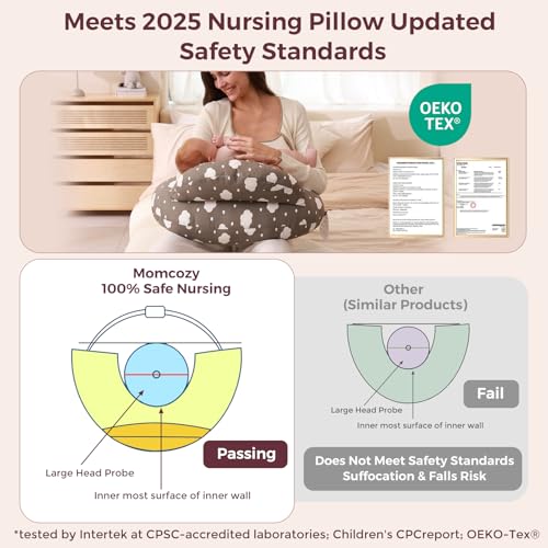 momcozy original nursing pillow for breastfeeding-pioneering safety fence- wider feeding pillows for more support for mom amp baby- easier nursing amp hand free- fit for all removable cotton cover