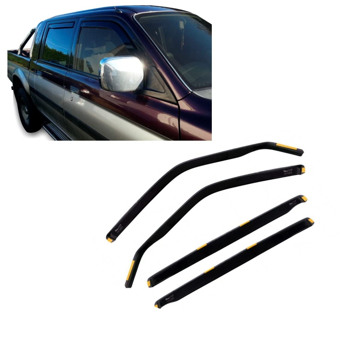 J&J AUTOMOTIVE Deflettori d'Aria per Mitsubishi L-200 4-Porte 1999-2006, Set da 4 Pezzi, Nero Fumé Oscurato Heko