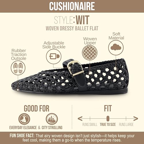 Image of CUSHIONAIRE Wit Hand Woven Womens Flats, Comfortable Mary Jane Ballet Flat with Adjustable Buckle Braided Strap and Cushioned Memory Foam
