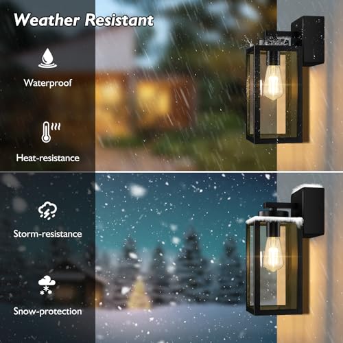 Image of BesLowe Porch Lights with Outlet, Modern Outdoor Wall Light Fixtures, Black | UL-Listed Extra Power Socket, Waterproof, Rust-Resistant, Durable Metal with Clear Glass, Easy to Install