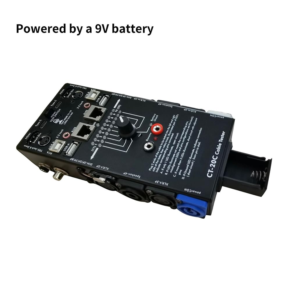 Comprobador de Cables de Audio Multifunción CT-20C. Comprobador de Cables Electrónico Especial 16 en 1. Línea de Señal XLR Compatible con