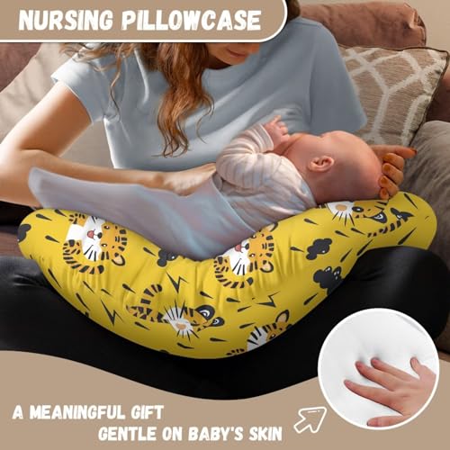 Image of Cute Tiger Pillow Cover for Infant Snug Stretchy Nursing Pillow Case for Bottle Feeding, Breathable Easy to Clean (22 inchx18 inchx6 inch)