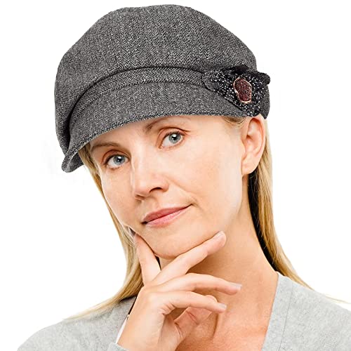 Colorsun Women's Winter Classic Retro Visor Newsboy Cabbie Beret Flower Buckle Woman Cap, 1Gray, One Size #TOP3
