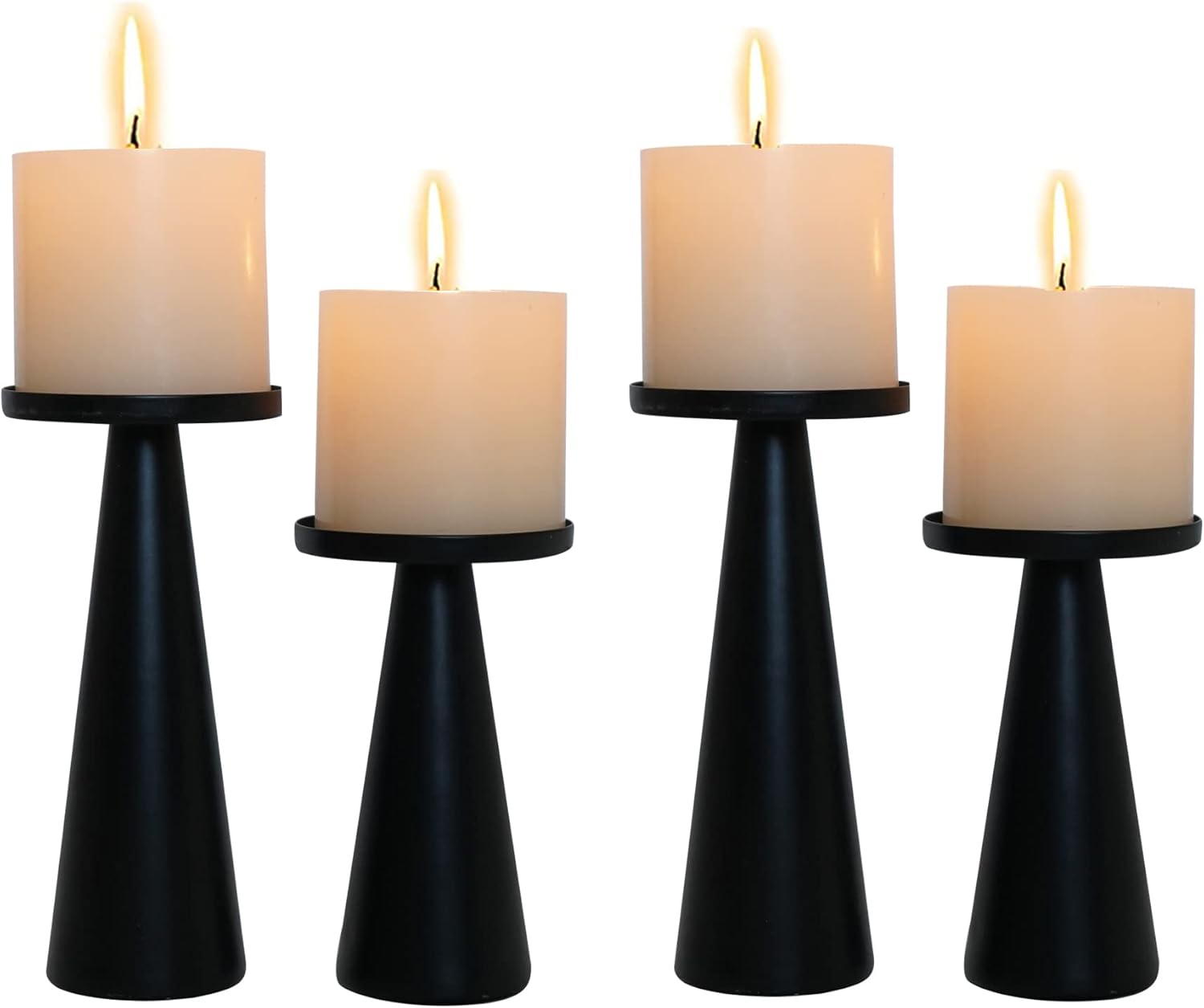 Set of 4 Matte Black Metal Tapered Candle Stick Candle