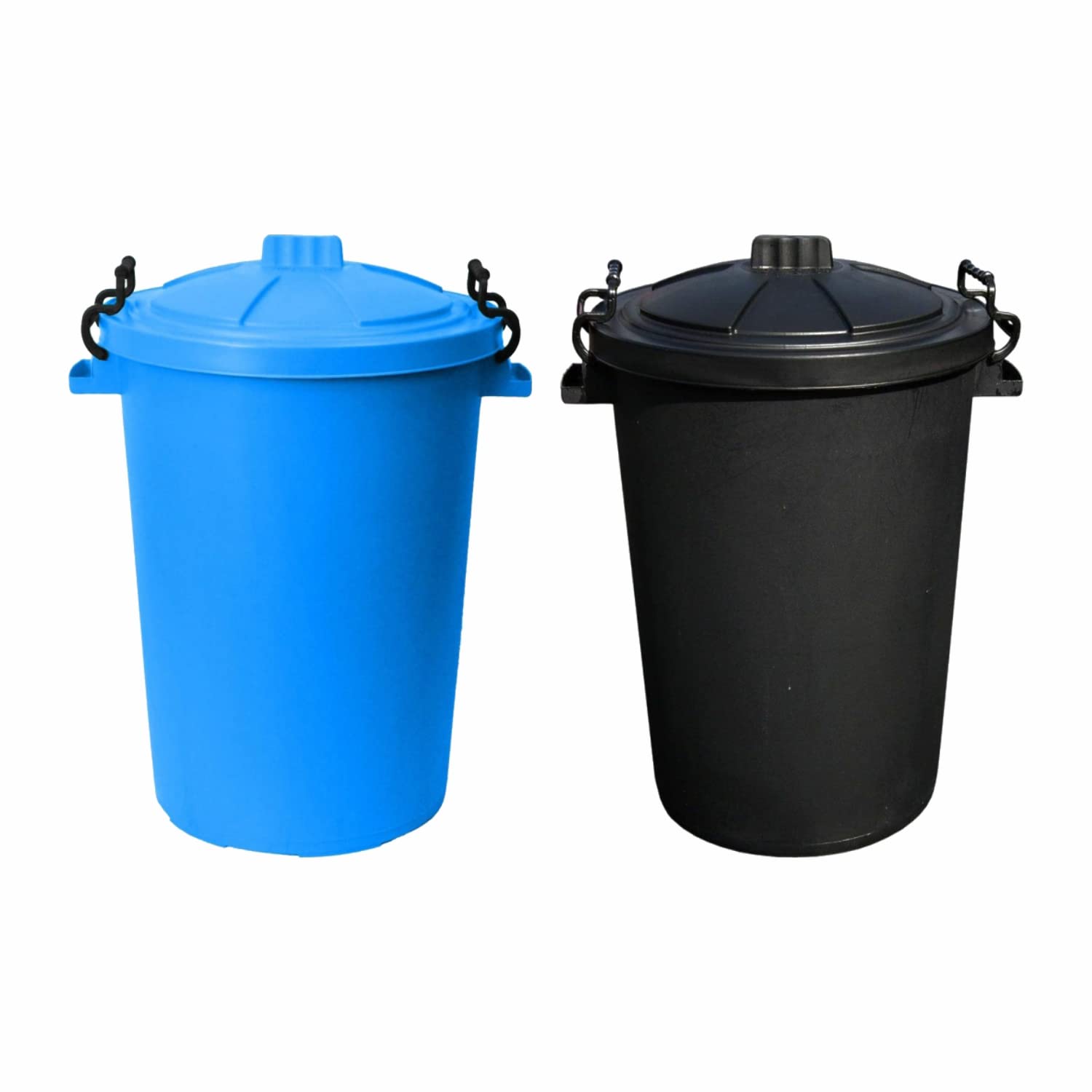 Set of 2 - 50Litre Sky Blue & Black Heavy Duty Plastic Clip Lock Lid Bin Indoor or Outdoor Rubbish, Trash Can, Dustbin Waste or Storage of Animal Feed, Colourful Bins - Made in U.K. (Black & Sky Blue)