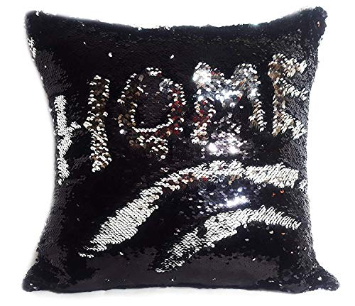 Cojín lentejuelas color negro plateado decoración