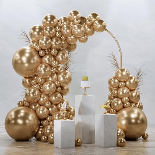 Image of PartyWoo Metallic Gold Balloons 128pcs Different Sizes of 18 12 10 5 Inch Chrome Gold Balloon Arch Kit Garland for Birthday Graduation Baby Shower Wedding Bachelorette Party Decorations Gold-G127