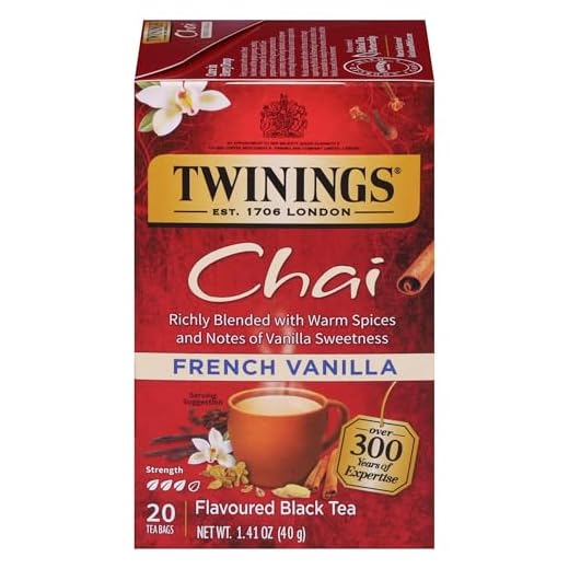 Twinings French Vanilla Chai Black Tea Individually Wrapped Bags, 20 Count (Pack of 1), Warm, Sweet & Spicy, Caffeinated, Enjoy Hot or Iced, 20 Teabags