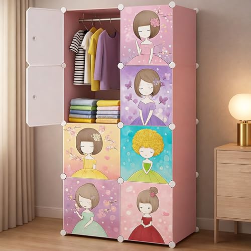 Image of AYSIS ๐ ๐๐๐ฒ๐๐ซ Plastic Wardrobe for Kids Clothes | Foldable Almirah Clothes Storage Cabinet with 4 Doors | Space Saving Organizer for Clothes, Kitchen, Bedroom & Living Room - Pink