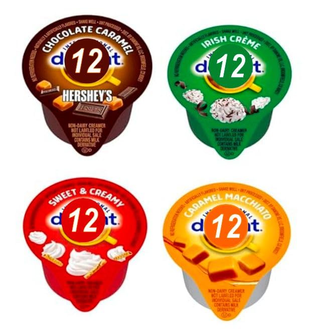 Coffee Creamer Singles Variety Pack Packaged, Mini Coffee Creamer & Mini Moo's 4 Flavor Assortment (48 Pack) for Home, Office, Bar, Gift