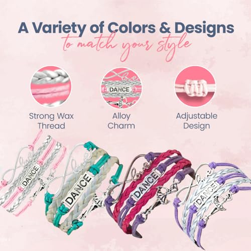 Image of Infinity Collection Love Dance Bracelet - Black, Silver & Blue Braided Multi-Strand Adjustable Wristband with I Love to Dance Heart Charm - Gift for Dancers, Teens & Dance Teams