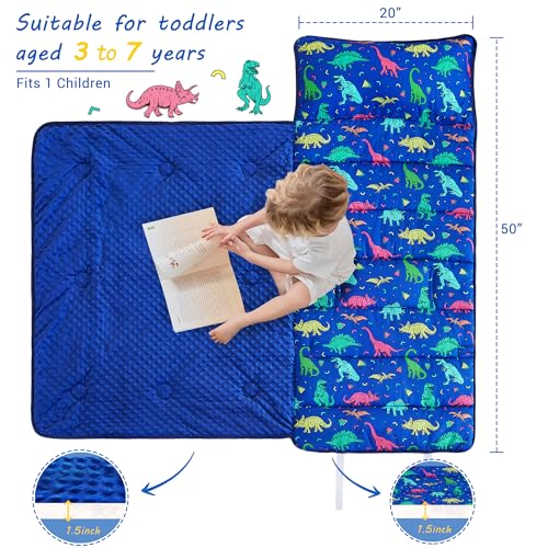 Image of Lasoftan Toddler Nap Mat with Pillow and Blanket, Extra Large Rolled Napping Mats,Slumber Bags for Boys Girls,Kids Sleeping Bag for Daycare, Preschool Travel Camping