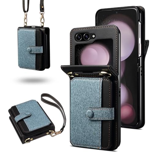 Coque Galaxy Z Flip 7 FE bleu avec range carte bancaire et béquille de support pour téléphone