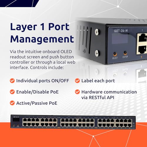Image of PoE Texas - 24 Port 802.3bt Managed PoE Injector - Network Power Over Ethernet Gigabit Injector PoE Adapter with App & Web Control - 80 Watts Per Port for Smart Lighting, PTZ & NDI Cameras and More