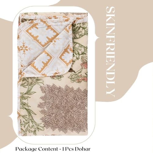 Image of Amazon Brand - Umi Blanket for Double Bed, 120 GSM Microfiber Single Layered Quilted Dohar, Soft Lightweight Reversible Printed AC Blanket Double Bed for All Season (Green & White, 220 x 240 cm)