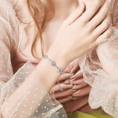 WOSTU Women Evil Eye Protection Bracelets 925 Sterling Silver White Gold Plated Adjustable Bracelets3