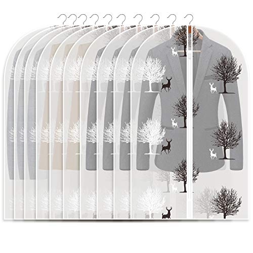 Refrze Garment Bags,10 Pack Garment Bags for Closet Storage, Clear Garment Bags with Zipper, Breathable Suit Bags for Closet Storage, Garment Covers with Elk Print 24