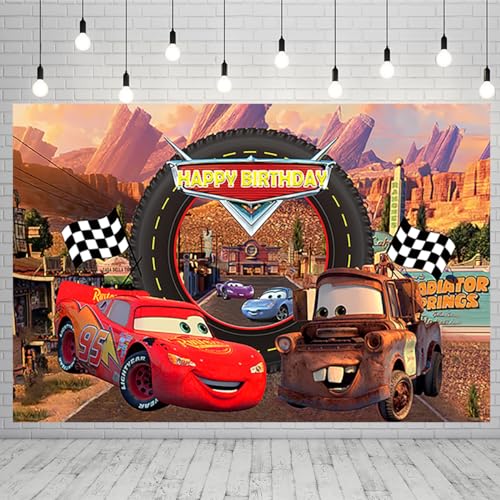 Red Race Cars Backdrop for Happy Birthday Party Supplies Lightning McQueen Banner for Party Decorations Photo Background 59x38in HJ1949E