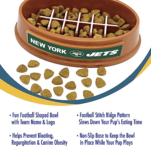 Image of NFL New York Jets Super-Bowl - Slow Feeder Dog Bowl. Football Design Slow Feeding Cat Bowl for Healthy Digestion. Non-Slip Pet Bowl for Large & Small Dogs & Cats
