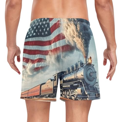Men's Swim Trunks Train America Flag Quick Dry Swimwear Beach Shorts with Pockets3